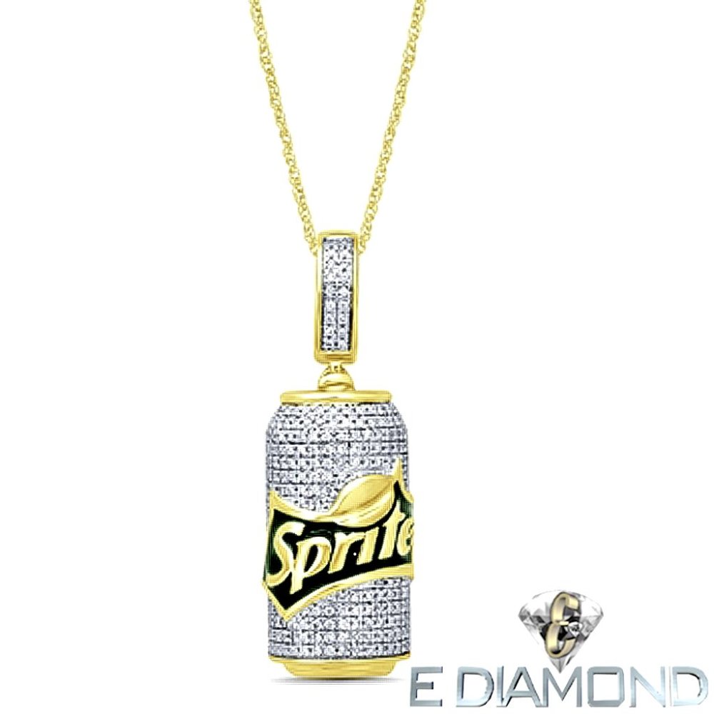 10K Solid Gold, 0.33 Carat Natural Diamond, Art Deco Diamond Sprite Can Pendant